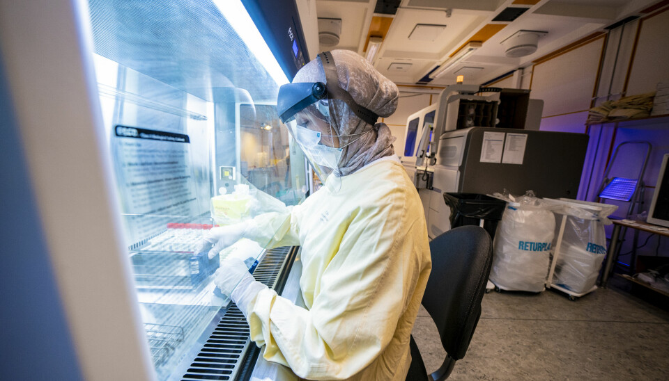 En bioingeniør tester covid-prøver ved klinikk for laboratoriemedisin ved Oslo universitetssykehus.