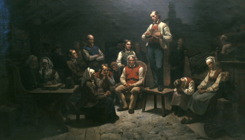Adolf Tidemand 's maleri Haugianerne fra Nasjonalgalleriet.