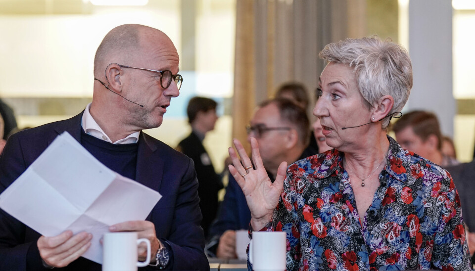 Det er dårlig stemning mellom NHO og LO om dagen. Bildet er av NHO-direktøren Ole Erik Almlid og LO-leder Peggy Hessen Følsvik og ble tatt i fjor...