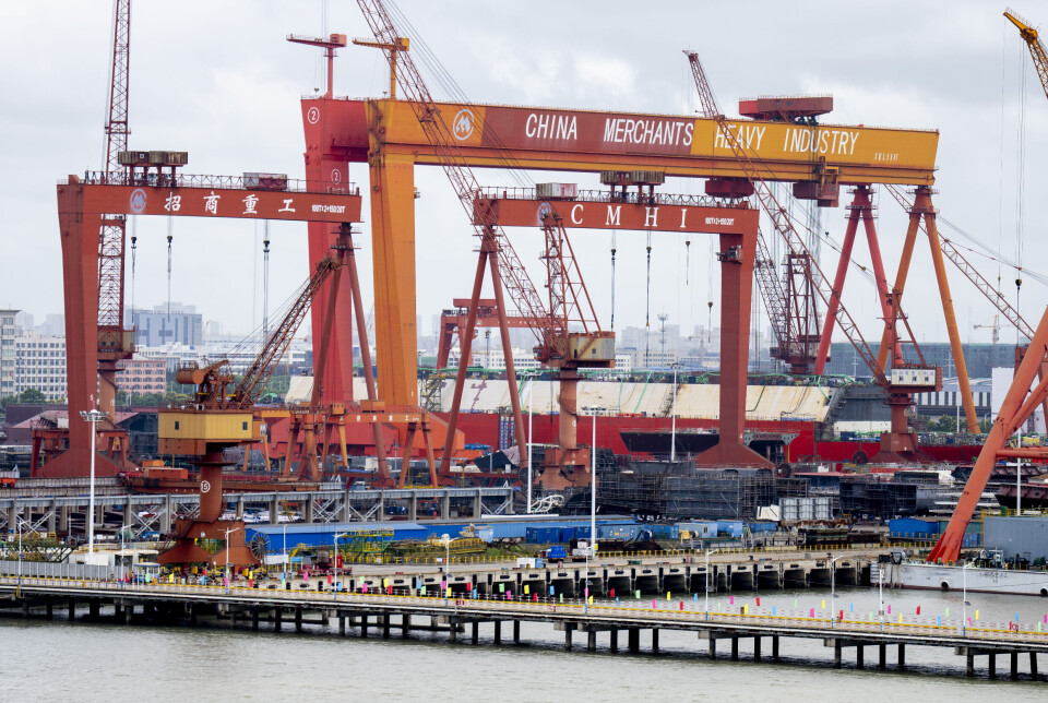 Skipsverftet China Merchants Heavy Industry (CMHI) i Jiangsu i Kina hvor det er bygget flere norske skip. Statsminister Jonas Gahr Støre (Ap) besøkte verftet i fjor høst. Skipsverftet China Merchants Heavy Industry (CMHI) i Jiangsu i Kina hvor det er bygget flere norske skip. Statsminister Jonas Gahr Støre (Ap) besøkte verftet i fjor høst.