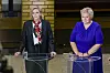 Sylvi Listhaug og Erna Solberg i partilederrunden etter stortingsvalget 2025.