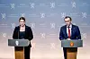 Utenriksminister Espen Barth Eide og næringsminister Cecilie Myrseth holder pressetreff i Utenriksdepartementet om EUs avgjørelse om innføring av toll på jernlegeringer.