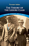 Bokomslag med tittelen «The Theory of the Leisure Class» og et historisk bilde av to personer i formelle klær.
