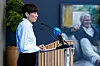 Ine Eriksen Søreide taler fra en talerstol i Høyres hus i Oslo.