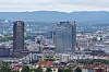 Panoramautsikt over Oslo med Radisson Hotel og Posten-bygget i sentrum.