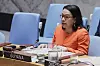 Carolyn Rodrigues-Birkett taler ved Guyanas plass under et møte i FNs sikkerhetsråd.