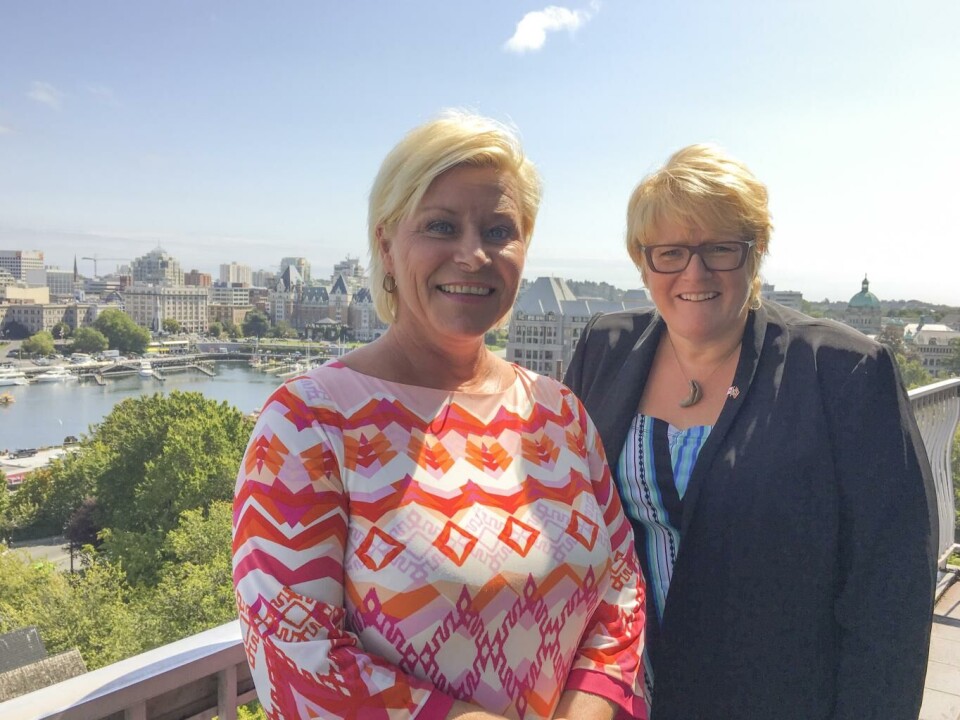 Siv Jensen og Trine Skei Grande er på grønn studietur i Vancouver, Canada.