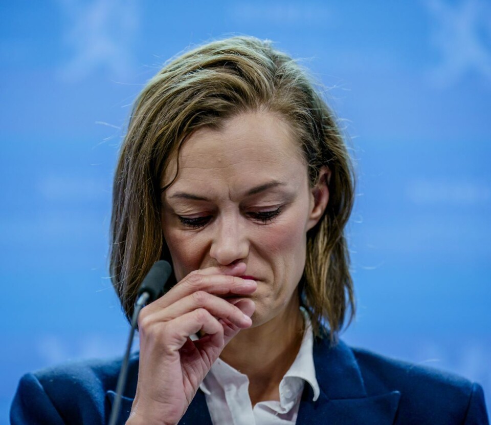 Anette Trettebergstuen på pressekonferansen der hun kunngjorde at hun trekker seg som kultur- og likestillingsminister. Foto Stian Lysberg Solum / NTB