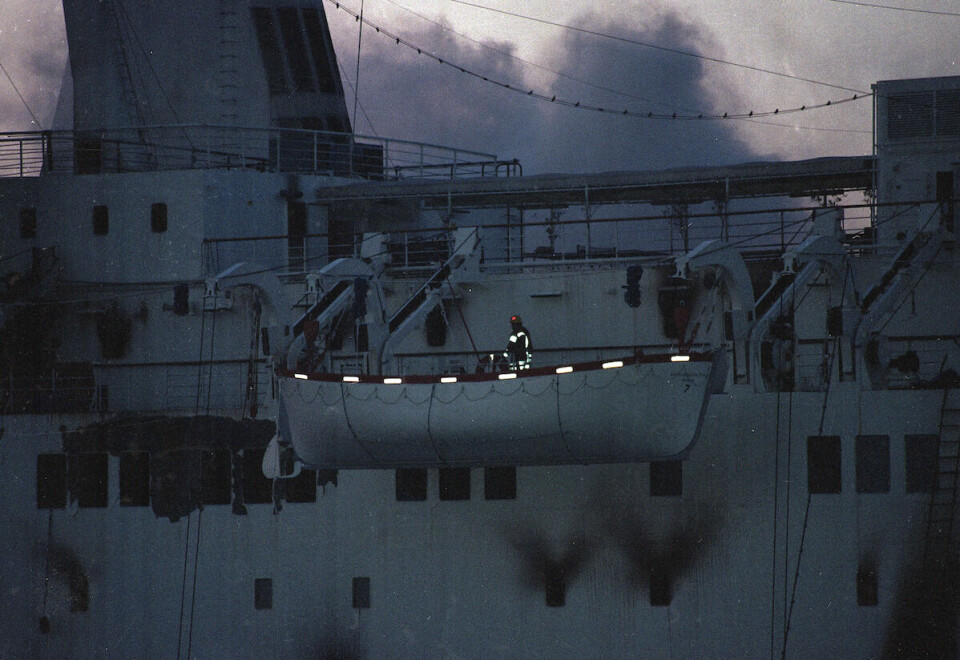 Scandinavian Star ved kai i Lysekil, Sverige 8. april, 1990. Ulykken krevde 158 liv.