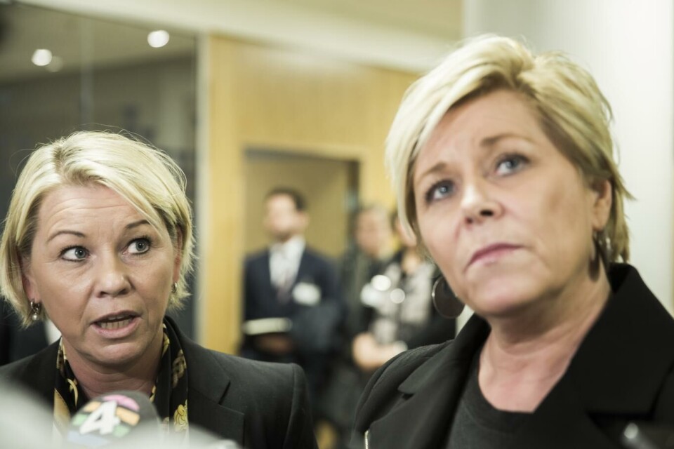 Næringsminister Monica Mæland og finansminister Siv Jensen presenterer regjeringens gründerplan under Oslo Innovation Week 12. oktober.