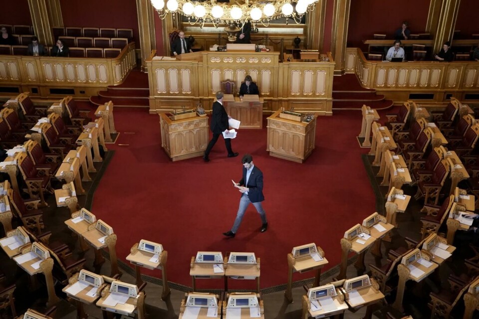 Bjørnar Moxnes (Rødt) i stortingssalen under behandlingen av spørsmålet om norsk tilslutning til EUs energibyrå ACER.