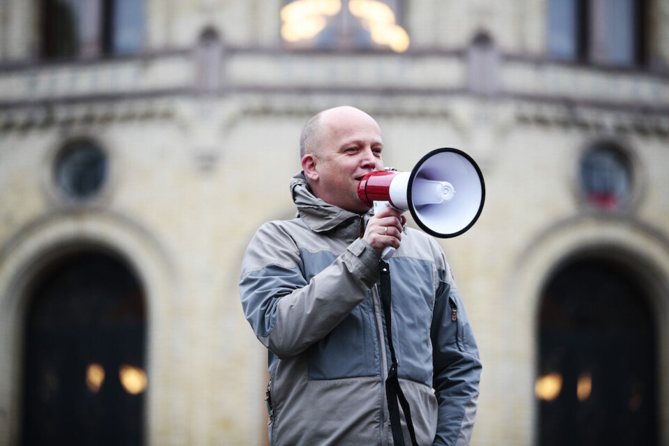 Sp-leder Trygve Slagsvold Vedum under Norwegian-markeringen foran Stortinget nylig.